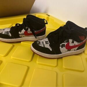 Nike Air Jordan 1 Mid SE Newspaper Air Times Black & Red Toddler Sneakers
